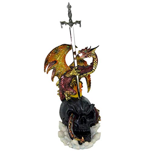 GeKi Trend Drachen Figur mit Schwert auf Totenkopf Fantasy Gothic Dekofigur Drache 30 cm Brieföffner groß Cover