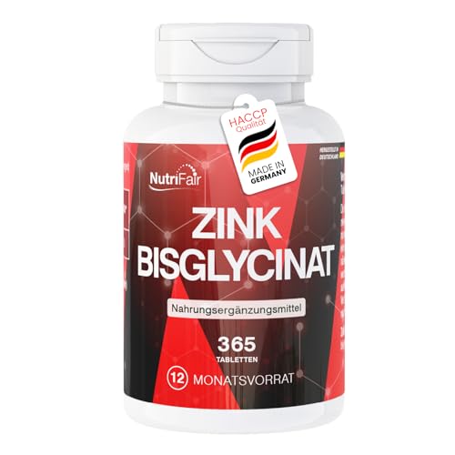 Zinc 25mg - 365 comprimidos - Bisglicinato de zinc - Dosis alta - 100% vegano - Producción alemana y análisis de laboratorio - NutriFair | Premium y Fair