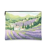 Künstlerische Make-up-Tasche, Lavendelfelder, Kosmetiktasche für Damen, tragbar, kleiner Canvas-Reißverschluss, perfekt für den täglichen Gebrauch, Veilchen, 7x9 Inch, Lavendel