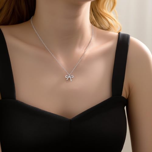 SLUYNZ Solid 925 Sterling Silver Bow Choker Necklace for Women Teens Simple Bowknot Pendant Necklace3