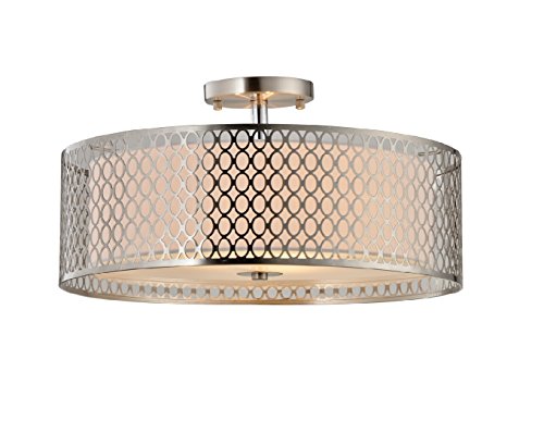 Best Promo Woodbridge Lighting 16635STN Transitional Spencer 17 inch Semi-Flush, Satin Nickel & Off-White Shade