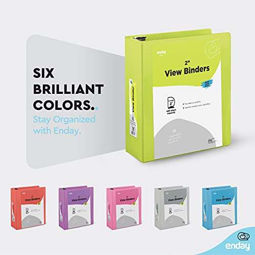 3 Slant D-Ring Binder 2 Inch Binder, 2 In Clear View Cover W/ 2 Inside Pockets Binder, Heavy Duty Colored School Supplies Binders In Grey, Blue, Pink, Red, Green, Purple, Multicolor (6 Pc) – By Enday #TOP4