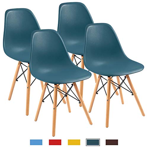 Furmax Pre Assembled Modern Style Dining Chair Mid Century Modern DSW Chair, Shell Lounge Plastic Chair for Kitchen, Dining, Bedroom, Living Room Side Chairs Set of 4(Dark Green)