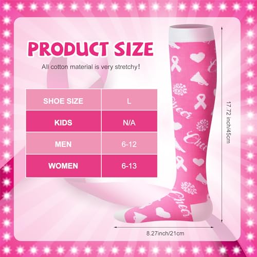 2 Pairs Cheerleader Breast Cancer Awareness Cheer Cheering Pink Ribbon Cheerleading Socks for Women Cheer Team Gift2