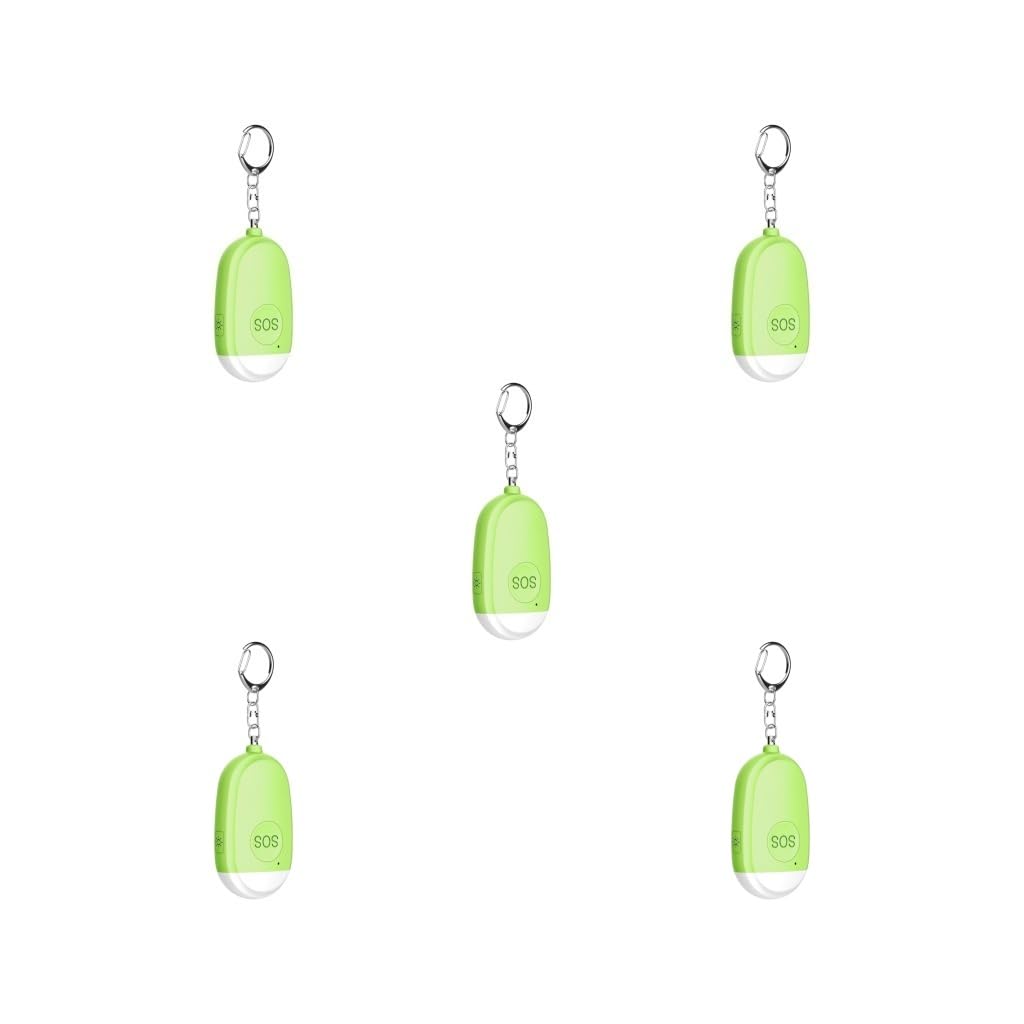 Lot de 5 petits porte-clés d'alarme personnelle avec lampe de poche Scream Loud 130 dB Vert