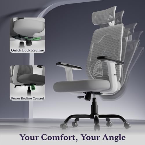 Image of Titan Ergonomic Office Chair for Home & Office | Adjustable Armrests | 120 Recline | Lumbar Support | Thick Cushioned Seat | Heavy-Duty Base | 3 Years Warranty (White Grey)