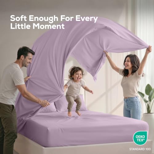 Image of Utopia Bedding California King Size Sheet Set - 4 Piece Bed Sheets, Soft and Breathable Microfiber, Includes 1 Fitted Sheet, 1 Flat Sheet and 2 Pillowcases - Oeko Tex (Lavender)