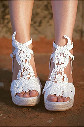 Women's Platform Sandals Wedge Open Toe Ankle Strap lace Wedding Shoes Bridesmaid Shoes3