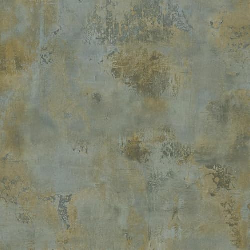 Image of Grandeco Galvanised Metallic Textured Plaster Blue Green Wallpaper
