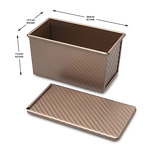 Big Hit Llc Loaf Pan With Lid - Non-Stick Rectangular Corrugated Bread Pan Bakeware - Toast Box - Dough Capacity 0.99Lb (450G) - For Baking Bread And Cake - Complete With A Silicone Basting Brush #TOP1