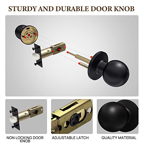 Vicmeon Passage Door Knobs Keyless, Interior Door Lock Reversible Heavy Duty Design, Passage Door Knobs Interior For Closet Or Hall, Matte Black #TOP4