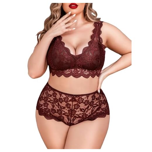 Avidlove Conjunto de lingerie plus size para mulheres, sutiã frente única de renda, sutiã de cintura alta, conjunto de calcinha, Vermelho escuro, 17 Plus Size