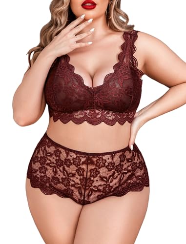 Image of Avidlove Plus Size Lingerie Set for Women Sexy Lace Halter Bralette High Waist Panty Set