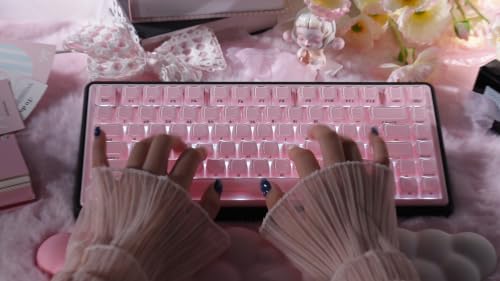 Image of ZORNHER UR82 Wireless Mechanical Keyboard, 75% Pink & Black Creamy Keyboard with Glossy Jelly Cat-Ear Keycaps,Hot-Swappable RGB Gaming Keyboard for Windows /Mac, BT /2.4G /USB-C