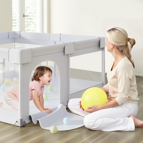 Julrrimg Laufstall Baby 120x120 cm - Laufgitter für Babies und Kleinkind, Baby Playpen, Kinderlaufstall, Grau