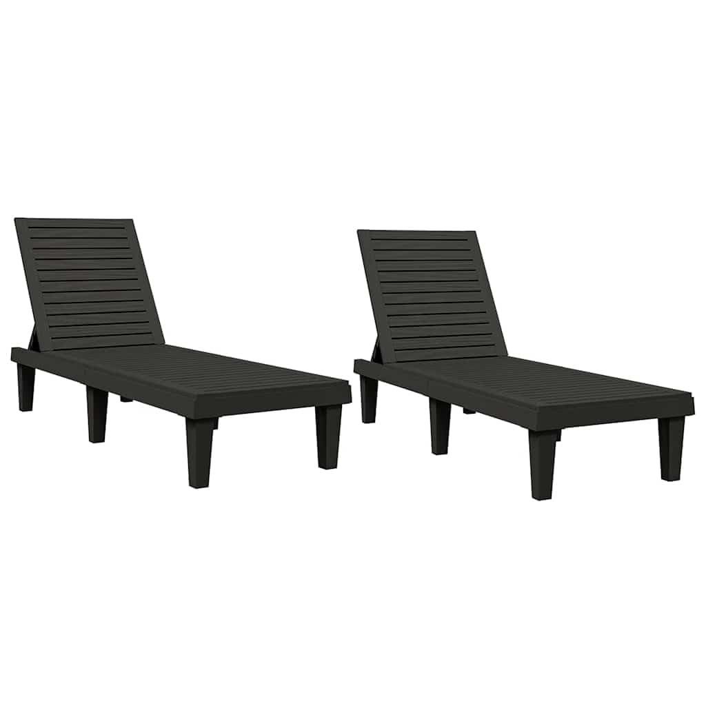 Juego de 2 tumbonas de polipropileno con aspecto de madera, color negro, 155 x 58 x 83 cm, con respaldo ajustable en 5 posiciones para tumbarse y sentarse cómodamente en el jardín