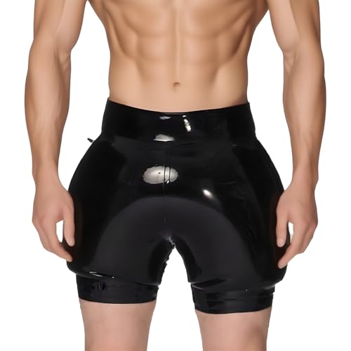IOKUKI Aufblasbare Latex-Boxershorts für Männer,Schwarz Latexshorts mit aufblasbaren Löchern,Geeignet für Rubber Club Clothing-XXL