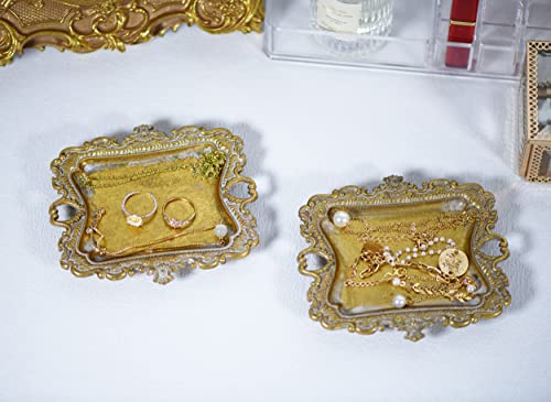 Image of Funly mee Antique Trinket Dish Vintage Jewelry Tray, Ring Holder (Gold, Small (Pack of 2))