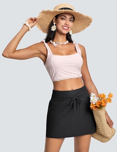 ISEEGZ Swim Skirts for Women High Waisted Tummy Control Quick Dry UPF 50 Bathing Suit Skirt with Liner Zipper Pockets B Black - Image 4