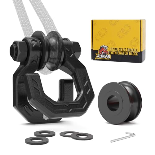 A-BOAR Separate D-Ring Shackle with Pulley Block, Towing Winch Snatch Block & 3/4" Easy Open D-Ring Shackle 2in1 Set, 57320lbs(26T) Breaking Strength, for Recovery, BlackBlack
