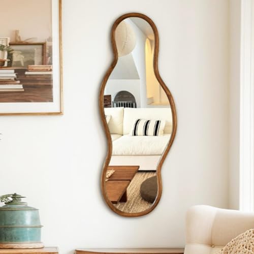 Cagnolier Miroirs asymétriques, 105 × 40 cm Miroir Mural irrégulier, Miroir en Pied avec Cadre en Bois, Miroir en Forme de Nuages Décoration des pièces à...