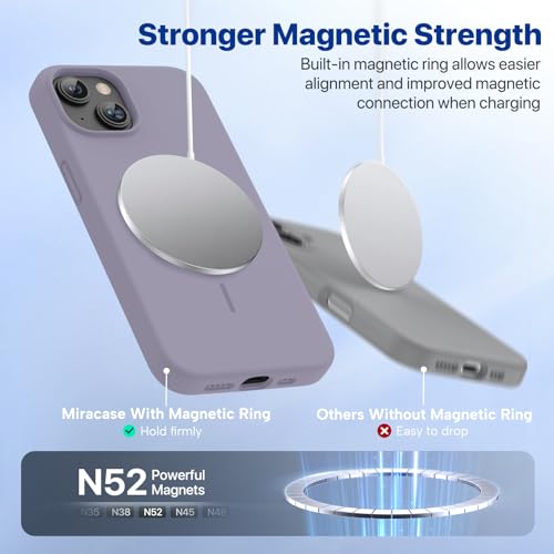 Image of Miracase Magnetic for iPhone 13 Case, [Soft Anti-Scratch Microfiber Lining], Compatible with MagSafe, Liquid Silicone Case Shockproof Drop Protection Phone Case for 13, Lavender Gray