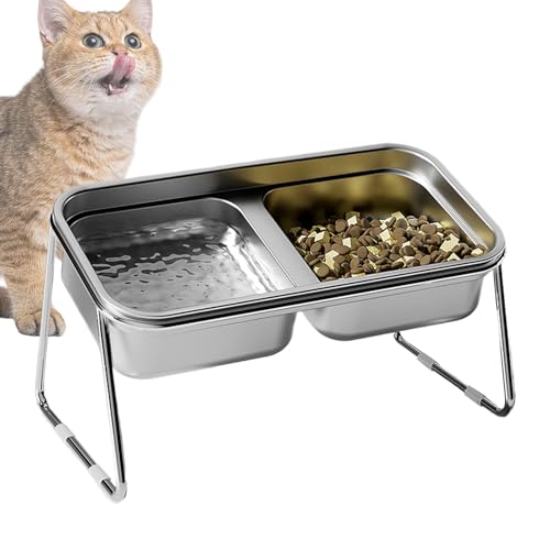 Cuenco elevado para gatos, cuenco doble elevado de acero inoxidable, comedero inclinado de 15 grados, cuenco de comida y agua para gatos pequeños, medianos y grandes, alimentación ergonómica para