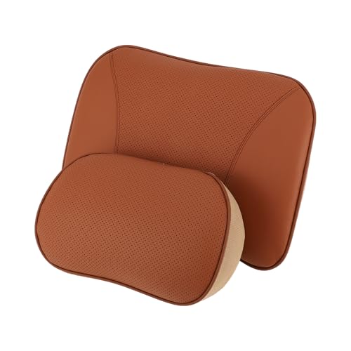 Hihaha Cojín Cervical para Coche Almohada Reposacabezas para Coche para Cuello Y Espalda Espuma Viscoelástica Transpirable 1 Juego Marrón