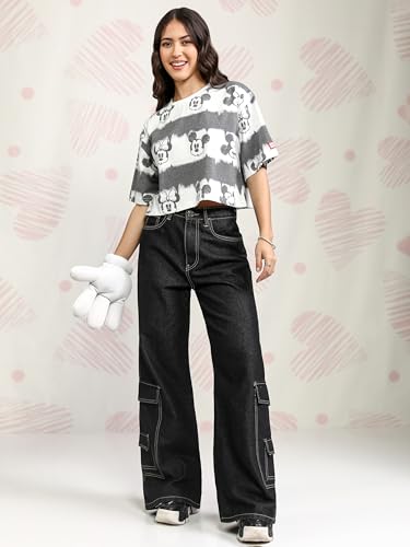 Image of Tokyo Talkies Women's Short Sleeves Round Neck Printed Tshirts | Mickey Mouse Print Stylish | Casual