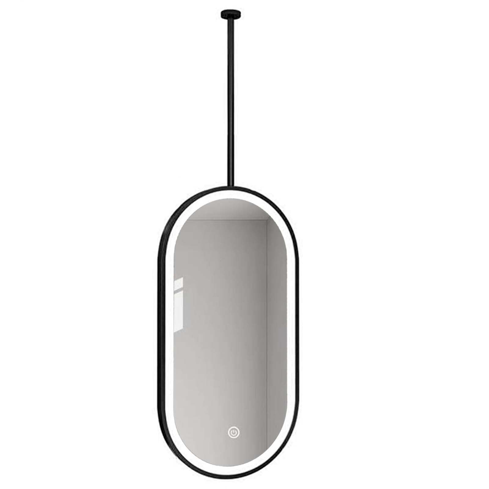 FGXHHS LED Mirror for Bathroom Washroom, Oval Ceiling Hanging with Metal Frame and Boom, Wall Vanity Make-up Mirrors, HD, 3 Color Temperature(50cmx60cm)