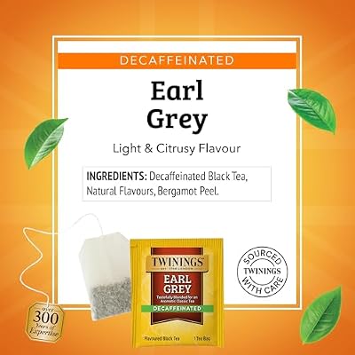Twinings Decaffeinated Earl Grey Black Tea Individually Wrapped Bags, 20 Count (Pack of 6), Flavoured with Citrus and Bergamot, Enjoy Hot or Iced, 120 Teabags