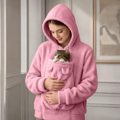 Hrwauag Womens Cozy Fuzzy Pullover Hoodie with Roomy Front Pocket Long Sleeve Loose Winter Casual Warm Top Sweatshirt Pink - image 3