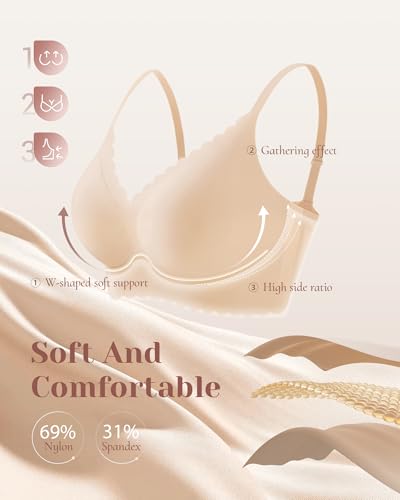 Image of 3-Pack Wireless Womens Bras No Underwire Seamless Jelly Bra Light Support Pullover Bralette Ultra Comfort Tshirt Bra