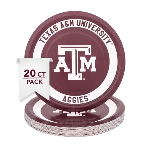 Desert Cactus Texas A&M University Paper Plates TAMU Aggies 20 Count 9 inch Round Plates for Tailgates, Parties, Graduation and Events (Design A)