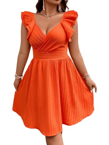 Image of Floerns Women's Plus Size Wrap Front Sweetheart Neck Ruffle Cap Sleeve A Line Dress
