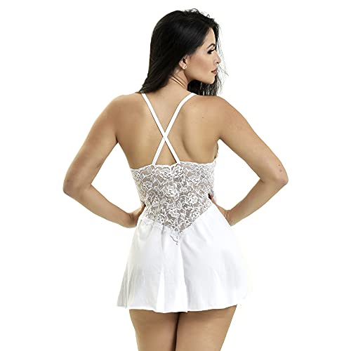 Camisola Microfibra Renda Luxo Sensual Alça Branco Top Linda Tamanho:GG;Cor:Branco;Gênero:Feminino