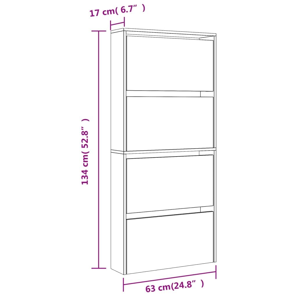 Scarpiera alta stretta con 4 cassetti a specchio, elegante, per corridoio, salvaspazio, credenza moderna a specchio, 63 x 17 x 134 cm
