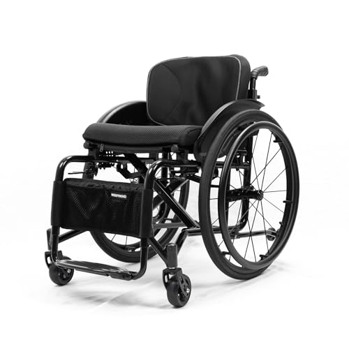 All-Terrain Ultra Lightweight Sports Wheelchair Foldable Adjustable Footrest and Seat Height, Handbrakes,Suitable for Teenagers, Adults, Seniors(Black1,Seat Width 38cm/14.69in)
