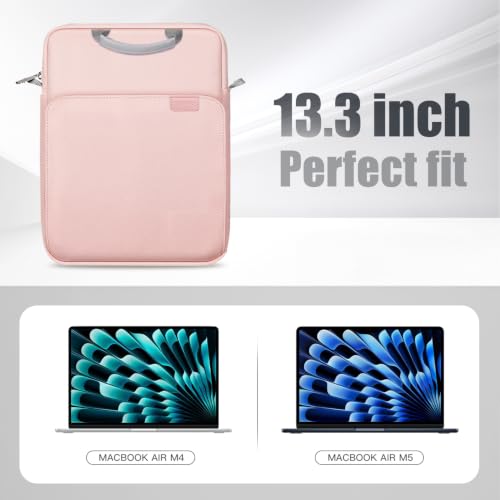 Image of TiMOVO 13 inch Laptop Sleeve for MacBook Neo /Air 2026 Carrying Case, Pink+Grey | Fit Neo A3404 (A18 Pro) & Air A3449 /A3240 (M5 /M4), with Handle & Detachable Shoulder Strap
