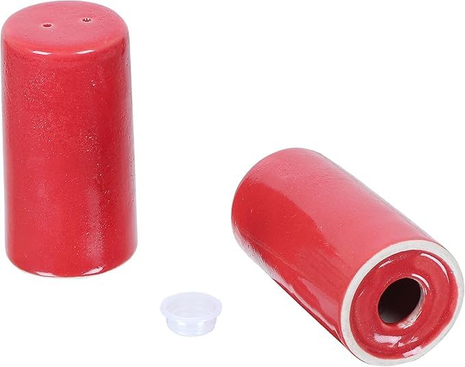 Image of QIMACPLUS Handcrafted Ceramic Salt and Pepper Shaker Set | Perfect Pour Holes for Kitchen, Dining Table, Picnic, Office, Restaurant, and Hotel | Set of 2 (Red)