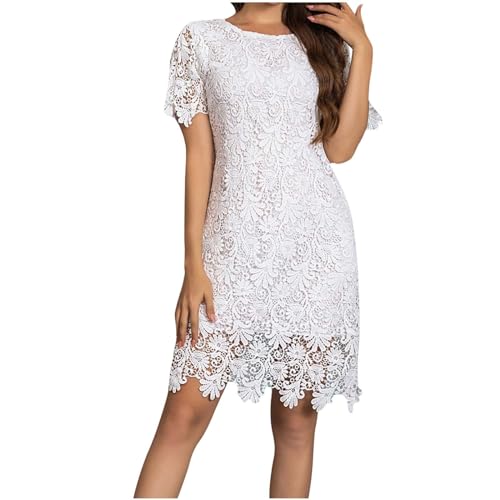 dress women lace and direct Womens Floral Formal Round Neck Short Sleeve A-Line Dress Wedding Bridesmaid Cocktail Party Midi Dresses White : Clothing, Shoes & Jewelry Option:1/EA | Inner Diameter : 2 3/4