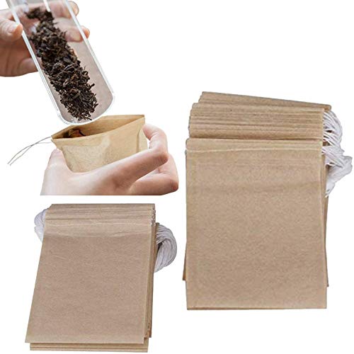 SODIAL 600 Pcs Disposable Tea Filter Bags for Loose Tea,Drawstring Empty Bag for Loose Leaf Tea,with Natural Unbleached Paper(2.76 x 3.54 inch)