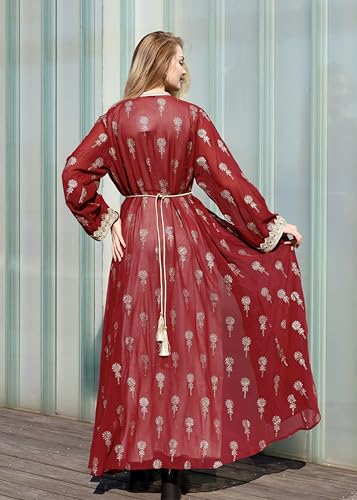 Image of HUSN Embroidered Two-Piece Abaya Set Long Cardigan with Gold Embroidery with Plus Size Inner Slip Kaftan for Eid
