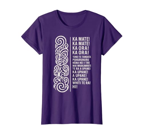 New Zealand Maori Haka Ka Mate Song Rugby T-Shirt, Women, Purple, X-Small