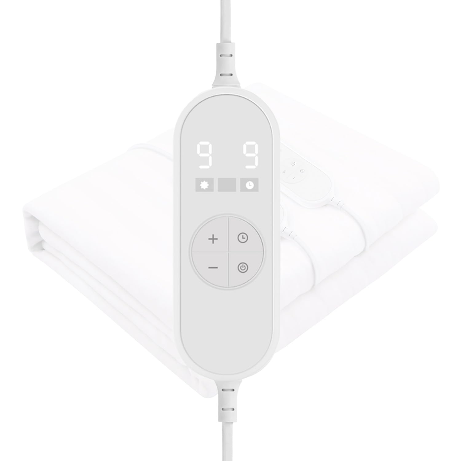 Scaldaletto Elettrico Matrimoniale 170 x 150 cm in Poliestere 9 Livelli di Temperatura 2 Controller Indipendenti Spegnimento Automatico 1-9h Anti-Surriscaldamento Elastici agli Angoli Lavabile Bianco
