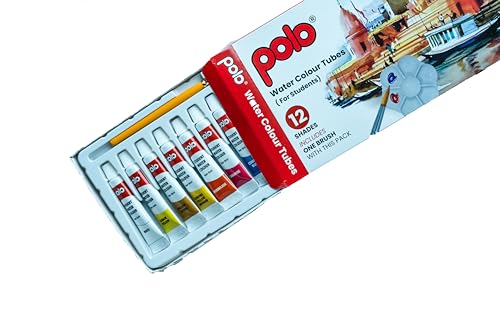 Image of polo Student Watercolor Paint Set - 12 Vibrant Color Tubes | Non-Toxic Watercolours for Beginners, Students & Artists | Ideal for School & Hobby Projects