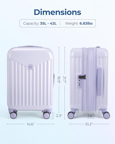 Valise cabine extensible BAGSMART 20 pouces rigide violette à coque robuste