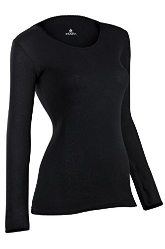 Indera Women's Combed Cotton Raschel Knit Thermal Underwear Top, Black, Small