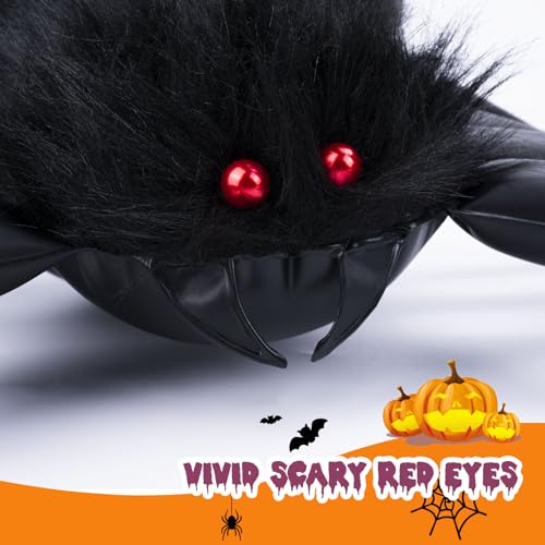 benpen Inflatable Halloween Decorations Spider, Giant Large Spider Prop,10pcs Scary Hairy Fake Spider +60g Cobweb Decor with Red Eyes for Indoor Outdoor Home Party Yard Haunted House Graveyard Porch
