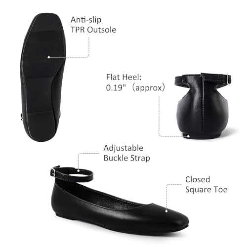 MUSSHOE Mary Jane Shoes Women: Ballet Flats Shoes for Women - Adjustable Ankle Strap Dressy & Comfortable Square Toe Ballet Flats for Working,Dating & Everyday Fashion4